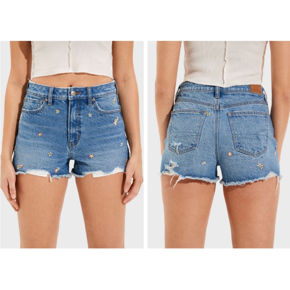 American eagel floral stitched mom short shorts